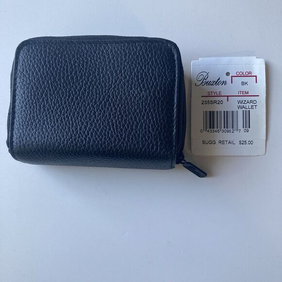 NEW Buxton Black Genuine Leather Wizard Accordian Wallet Coins Leather Goods - Picture 5 of 15